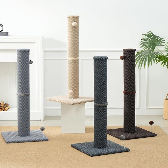 Cat Craft Reticulated Short Plush Tall Cat Scratching Post, Light Gray | 41in textured reticulated plush scratcher, anti-tip thick base, swappable balls for cat scratching & interactive climbing