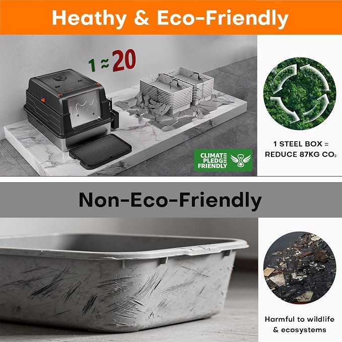 CATLIKE XXXL Stainless Steel Cat Litter Box - 3-Layer Urine Leak-Proof, Enclosed Design w/Charcoal Filter for Maine Coon & Multi-Cat Homes, Includes Metal Scoop & Extra Large Mat (2026 Upgrade)