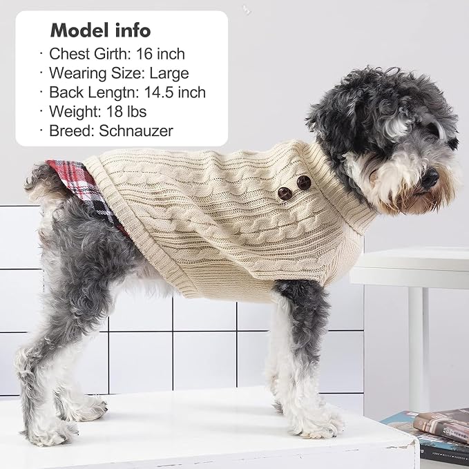 KYEESE Dog Sweater Turtleneck Thick Knit Pullover for Cold Weather | Stretchy Fit, Lightweight & Warm, Cozy Knit Comfort, Classic Plaid Design, Gentle on Sensitive Skin, Comfortable Daily Wear