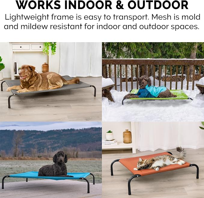 FurHaven Elevated Pet Cots - Cooling & Breathable Nylon Mesh Hammock for Dogs/Easy-to-Assemble / / Durable and Reinforced/Perfect for Rest & Relaxation Outdoors - Capri Blue, Medium