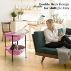 JUNSPOW Double Cat Bed Pink, Breathable Pet Bed for 2 Cats with 4 Adjustable Feet & Anti-Slip Mats, Easy Assembly Cat Hammock for Multi-cat Household, Indoors & Outdoors, 22.8 in x18.7 in x 18.7 in