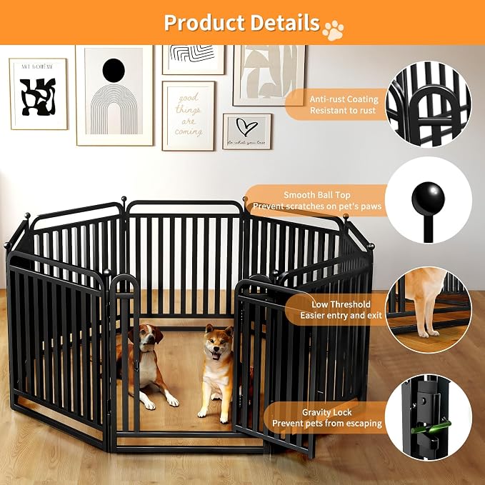 Puppy Playpen Dog Playpens Fence Outdoor Thickened Metal Tube, Low Threshold Dog Play Pen Indoors, 32" Height 20 Panels for Small/Medium/Large Dogs (Black)