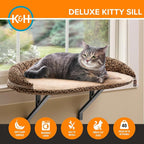 K&H Pet Products Bolster Kitty Sill Cat Window Perch Bed for Large Cats, Orthopedic Window Hammock Holds 40 lbs, Washable Cover, Indoor Windowsill Furniture Bed Seat - Tan/Leopard Unheated 14 X 24in