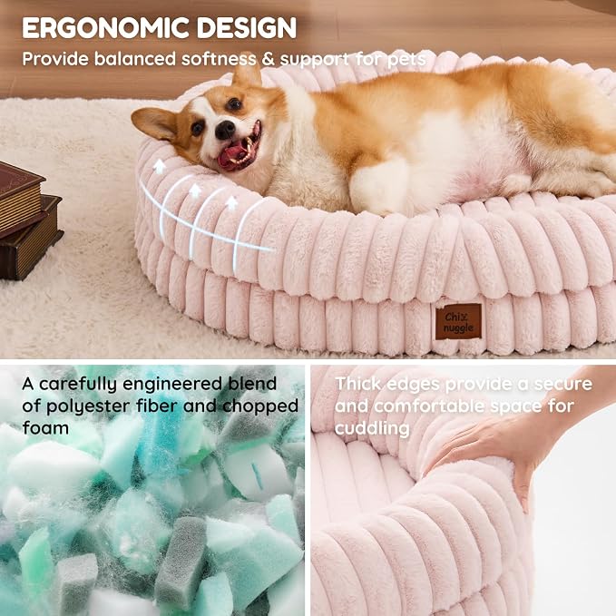 ChiXnuggle Orthopedic Dog Bed, Washable Cover, Faux Fur Bolster Pet Couch | waterproof,egg crate foam,non-slip bottom,for large dogs,pink,35*28*7,dog sofa