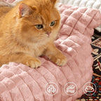 Cute Small Dog Couch Bed – Supportive & Fluffy Pet Sofa with Faux Rabbit Fur Washable Cover in 3D Diamond Pattern, 30" Pink