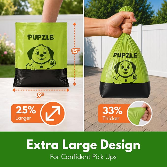 Pupzle 2-Ply Thick Dog Poop Bags For Dogs, Multi-layered Hand Protection | Thick Dog Poop Bags and Odor Blocking Heavy Duty Large Doggy Bags, Includes Pouch, Lavender Scented 250 Bags For Pet Waste