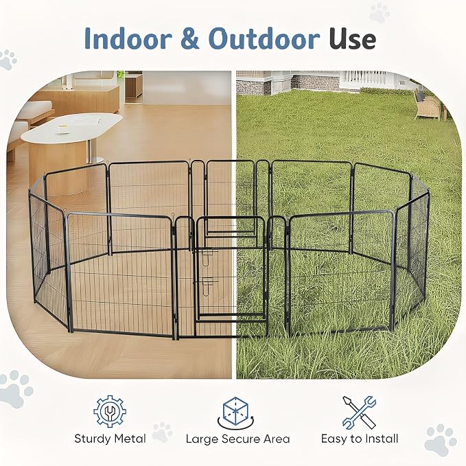 DUMOS Dog Playpen Indoor, Metal 40 Inch 12 Panels Foldable Pet Fence with Door, Outdoor Small Medium Large Dog Puppy Portable Exercise Play Pen for RV Camping, Trips, Play Yard