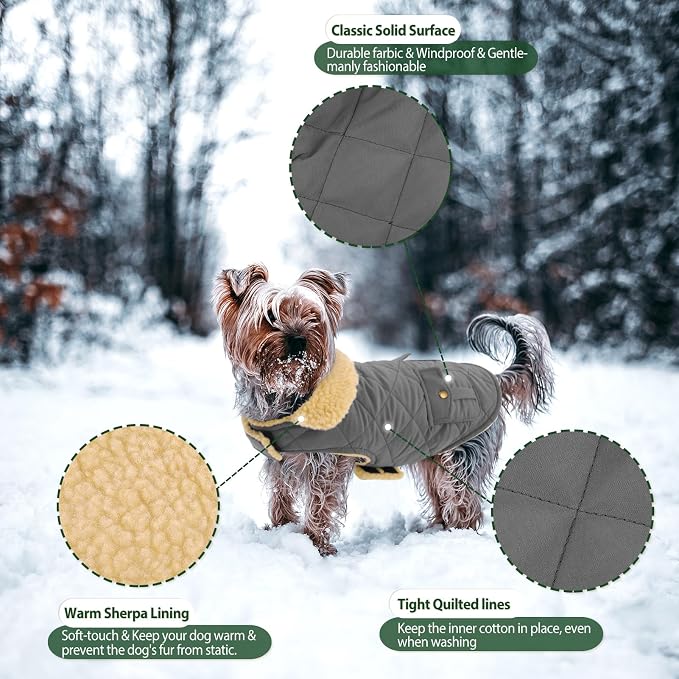 Dog Winter Coat for Medium Dogs, Puppy Plaid Jacket, Pet Coat for Cold Weather, Windproof Warm Dog Jackets, Pet Thickened Outfits Indoor Outdoor, Grey M
