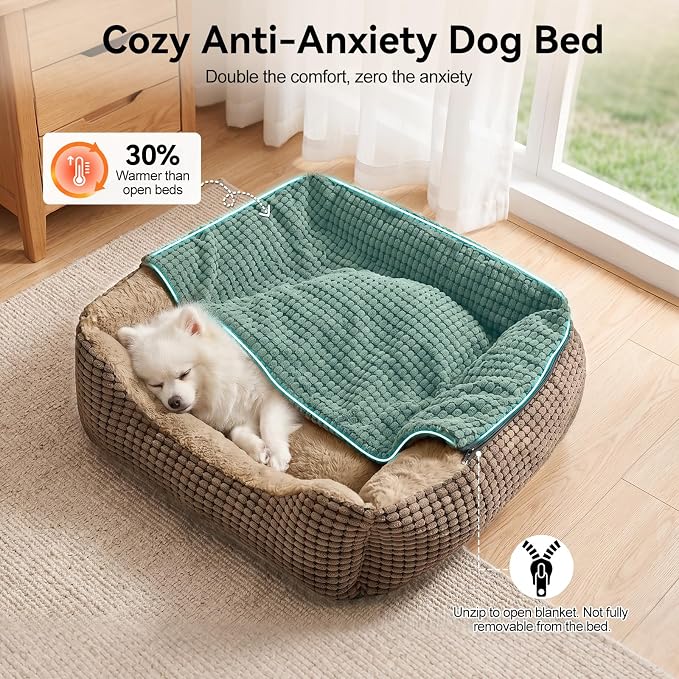 GASUR Dog Beds for Large Medium Small Dogs, Rectangle Cave Hooded Blanket Puppy Bed, Luxury Anti-Anxiety Orthopedic Cat Beds for Indoor Cats, Warmth and Machine Washable (30 inches, Brown)