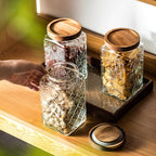 Vintage glass sealed storage jar with sealed wooden lid, Kitchen Storage glass food storage container for, coffee beans, oats, flour, cereal, food storage jar (Sunflower)