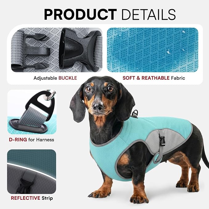 Dog Cooler Jacket for Extra Large Dogs, Dog Mesh Cooling Vest with Reflective Stripe and D Ring, Pet Cooling Jacket for Beach, Hiking, Walking, Blue-XL