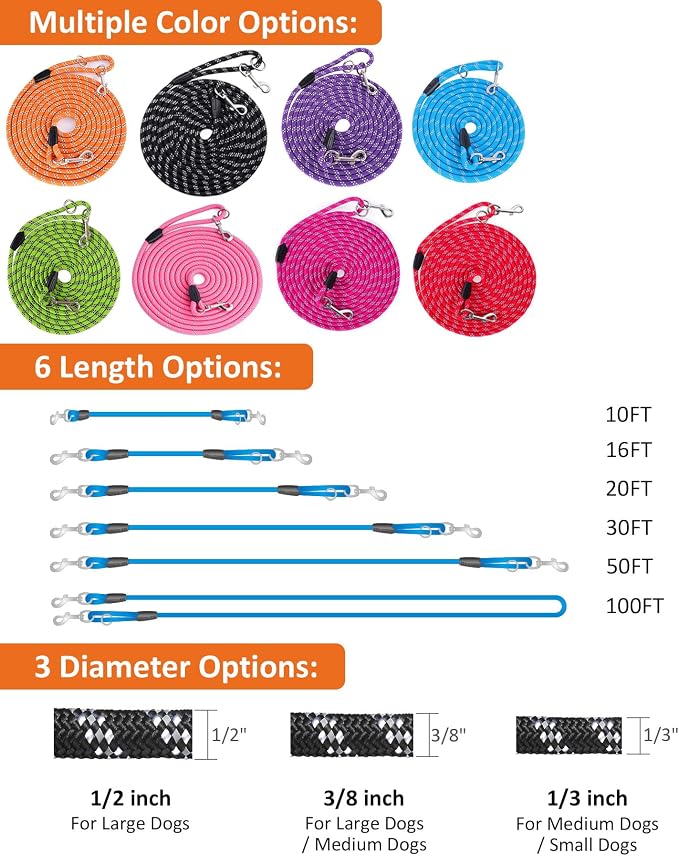 Long Dog Leash for Dog Training 100FT, Heavy Duty Dog Lead for Large Medium Small Dogs Outside Walking, Playing, Camping, or Yard,Hot Pink