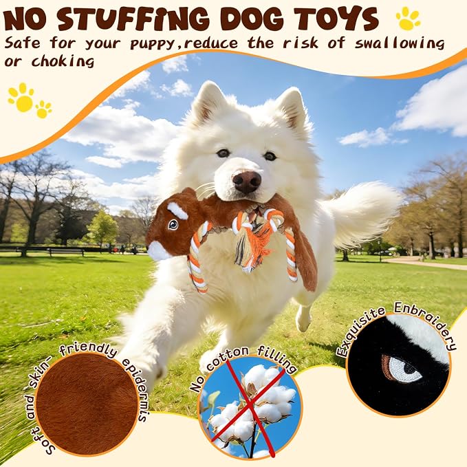No Stuffing Rope 2-Pack Dog Toys, Chew Toys for Medium, Large Pets | Rope Design Perfect for Interactive Tug of War, Durable Plush Toy for Teething, Indoor Outdoor Play to Keep Puppy Busy