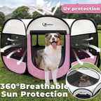 Sieidihit Dog Cat Pet Playpen Puppy Crate Cage Indoor Outdoor, Large Pink | Pet Nursing Enclosure Camping Rest Zone for Recovering Pets 600D waterproof polyester Oxford, Breathable double-layer mesh