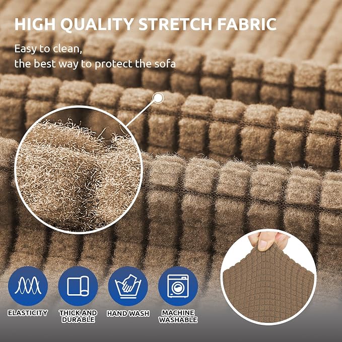 Stretch Loveseat Couch Cover, 2 Cushion Couch Slipcover,Camel | 1-Piece Washable Sofa Cover Pet Friendly (55"-78") Furniture Protector Soft Jacquard, Elastic Bottom for Dogs & Kids