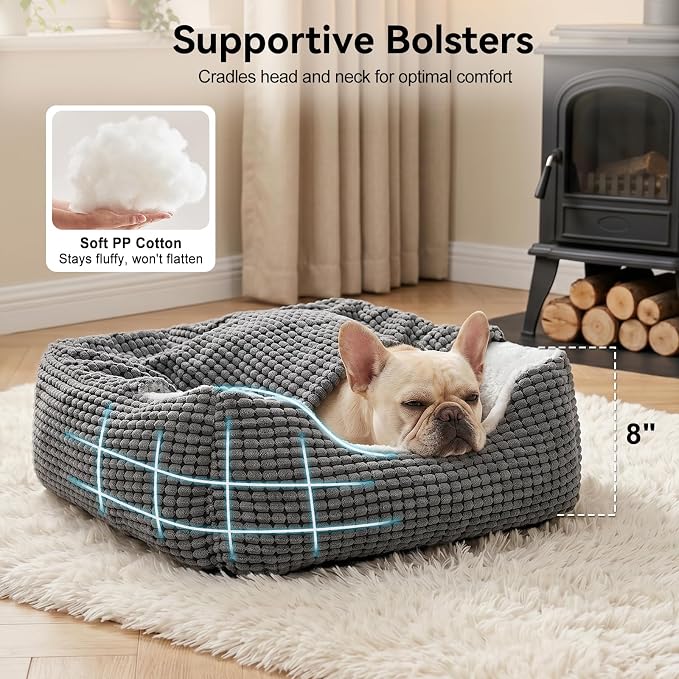 GASUR Dog Beds for Large Medium Small Dogs, Rectangle Cave Hooded Blanket Puppy Bed, Luxury Anti-Anxiety Orthopedic Cat Beds for Indoor Cats, Warmth and Machine Washable (25 inches, Grey)