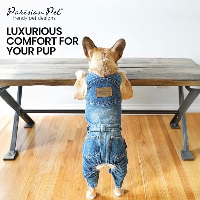 Parisian Pet Dog Overalls - Blue Denim Dog Clothes - Breathable Sling Puppy Jumpsuit - Durable and Trendy Overalls for Dogs - Comfortable Jeans Dog Clothes for Medium Dogs - Classy Pet Apparel