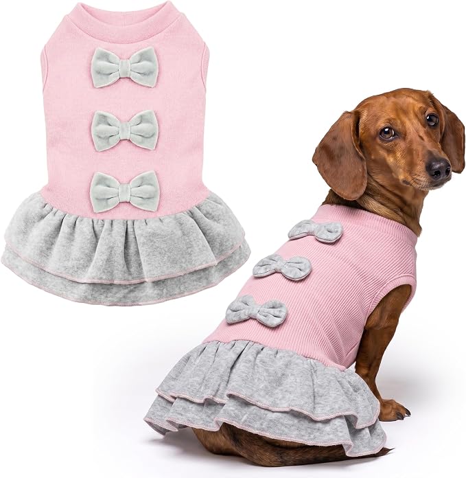Parisian Pet Pink Dog Dress - Elegant Clothes for Large Dogs Girl - Stylish Dog Wedding Outfit - Lightweight and Breathable Puppy Clothes - Formal Pet Apparel - Winter Bow Sweater Dresses for Dogs