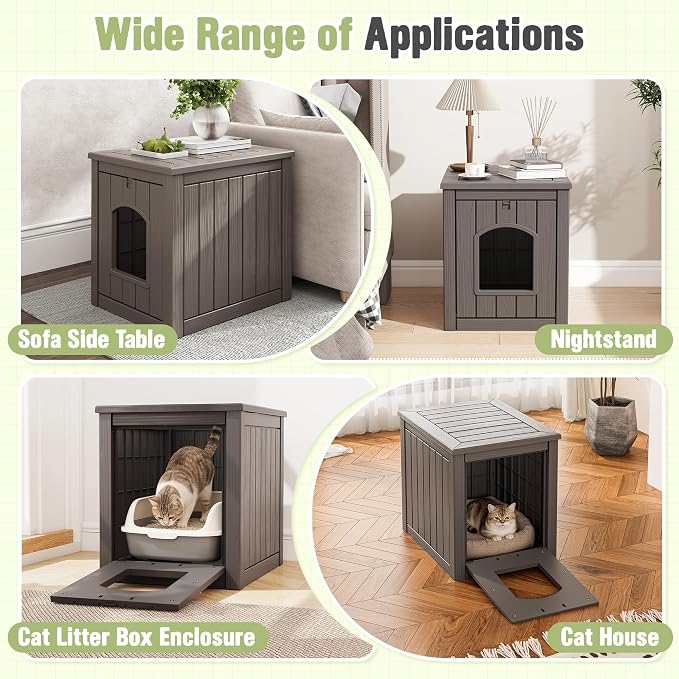 Cat Litter Box Enclosure, Feral Outdoor Cat Enclosure Weatherproof for Winter Outside, Litter Box Furniture Fit Litter Box, Sturdy Resin Shelter for Living Room, Easy to Assemble, Grey