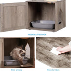 Hey-brother Cat Tree Tower, Litter Box Enclosure, Food Station, MPJ100SG | 47.24 Inches Wooden All-in-one Cat House, Large Hammock, Bed, Scratching Posts, Modern Style for Indoor Cats, Rustic Gray
