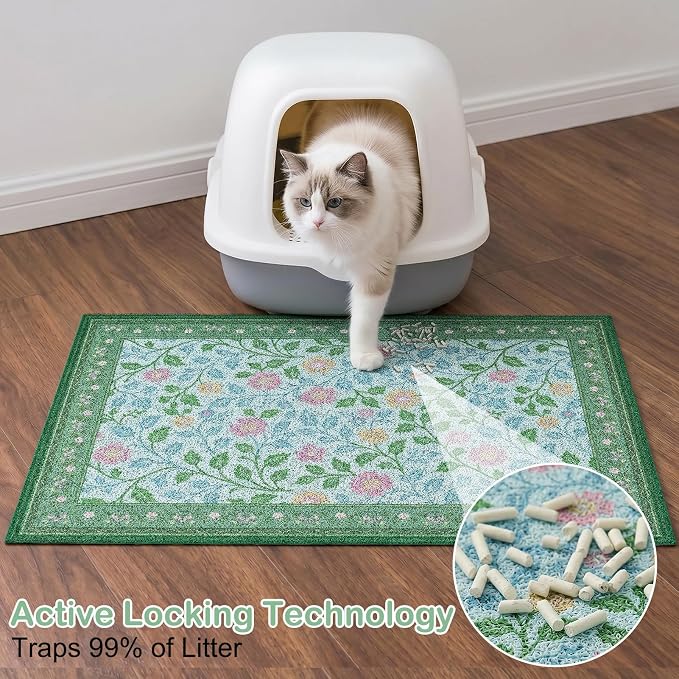 Glittme Cat Litter Mat, 33"x22" Non-Slip Washable Trapping Mat for Cats | Litter Trapping Mat With Thick PVC Coil To Catch Scatter, Soft On Paws And Waterproof Bottom To Protect Floors