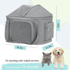 Expandable Pet Dog Cat Carrier, Top Opening Pet Bag for Small Medium Dogs Cats, Collapsible Ventilated Car Travel Comfort Soft-Sided Puppy Carriers Up to 15lbs (Light Grey, 16.2"x11.4"x13"(LxWxH))