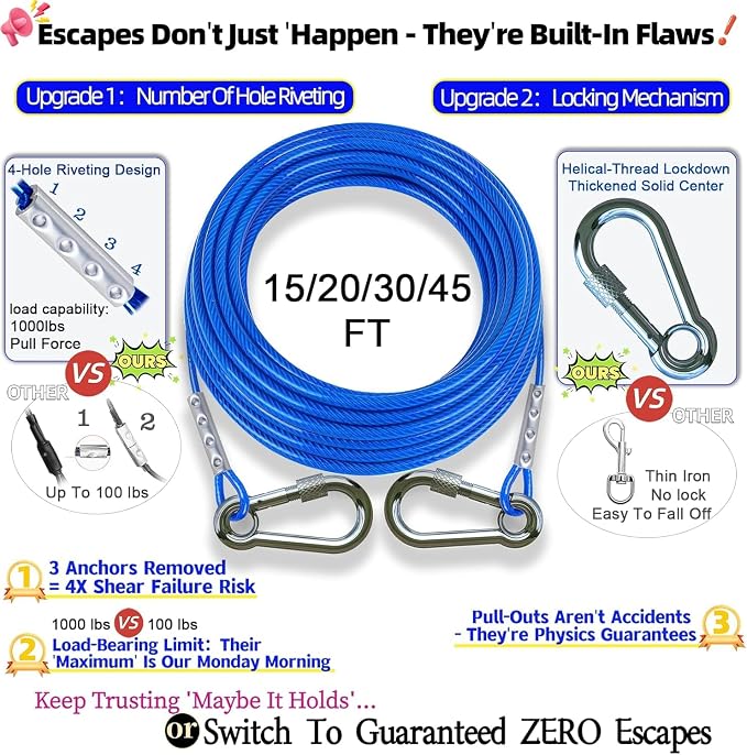 TOPKNOT Dog Tie Out Cable and Stake for Camping,360°Swivel Dog Run- No Tangle,with 20FT Heavy Duty Cable - Up to 150LBS,Ideal for Outdoor Camping
