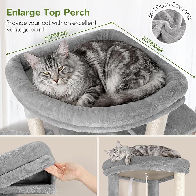 Globlazer S74G 74in Tall Cat Tree for Indoor Cats Large Adult, Beige | Sturdy Heavy Duty Cat Tree Tower for Multiple Cats with 7 Scratching Posts, 2 Spacious Condos, 2 Hanging Baskets