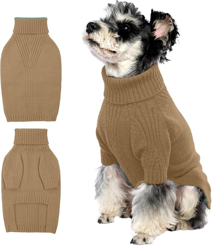 IECOii Turtleneck Dog Sweater, Thermal Knitted Sweater for Small Medium Dogs Girl Boy, Stretchy Fit Warm Pullover Pet Sweaters for Cold Weather Indoor & Outdoor Knitwear, Poodle, Dachshund (Camel,M)