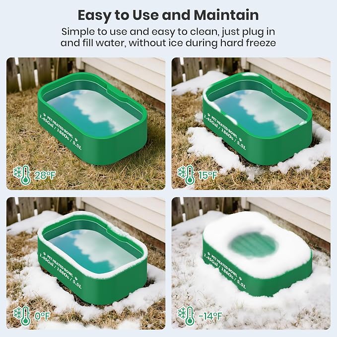 1.45 Gal/5.5L Heated Water Bowl, Extra Large Heated Dog Bowls for Outside, Safety Listed Heated Pet Bowl with Anti-Chew Cord for Dog & Cat Drinking Water in Winter, BPA-Free, Anti-Slip Base(Green)