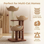 PAWZ Road Modern Cat Tree with Baskets, 44" Cat Tower for Indoor Cats,Brown | 3 rattan baskets (φ15.7") with thick cushions, sturdy base cat tree for large indoor cats, multi-level climbing resting space