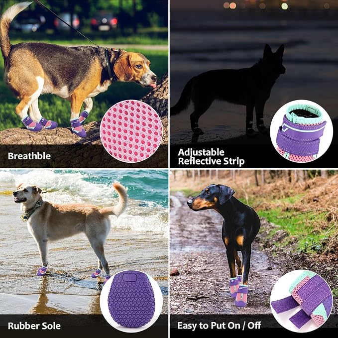 Dog Shoes for Hot Pavement Anti-Slip Dog Boots & Paw Protectors for Large Dogs Breathable Small Medium Large Dog Booties for Summer Hiking Outside Winter Snowy Day Dog Booties 4PCS
