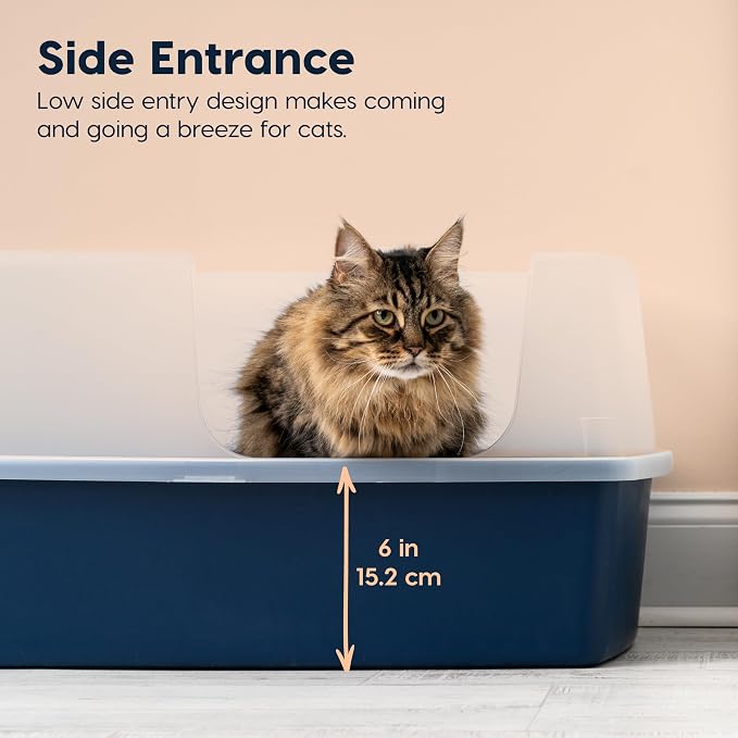 IRIS USA XX-Large Side Entry Cat Litter Box, Navy | Multi-Cat Use, Extended Length Design, Extra Room Interior, Jumbo Capacity Pan, Comfortable Space, Multiple Cat Ready