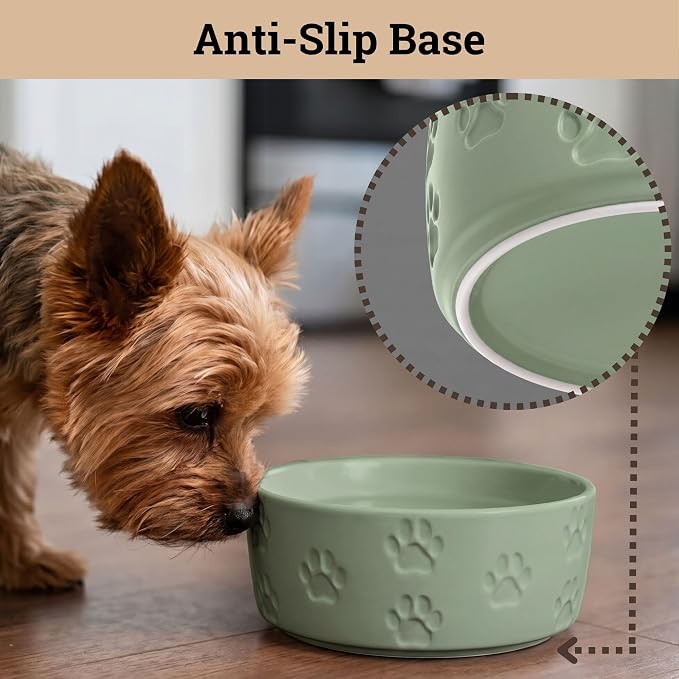 Ceramic Dog Bowl Set of 2 with Anti-Skid Base, 5.5"W x 2"H, 2 Cup Capacity | Thick Ceramic, Dishwasher Safe, Anti-Skid Rubber Base, 2 Cups per Bowl, Ceramic Food and Water Bowls Set of 2 for Small Dogs