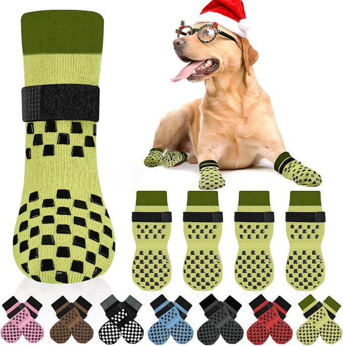 Anti Slip Dog Socks to Prevent Licking Paws, Dog Shoes for Hot/Cold Pavement, Dog Boots on Hardwood Floors, Traction Control Dog Booties & Paw Protectors for Small Medium Large Senior Dogs