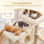 Heybly Cat Tree with Reinforced Big Base, 41.3 in Sturdy Cat Tower HCT075MJ | Indoor Cat Furniture Featuring 2 Roomy Platforms, Double Condos, 2 Cozy Baskets, Full Sisal Scratching Posts, Beige
