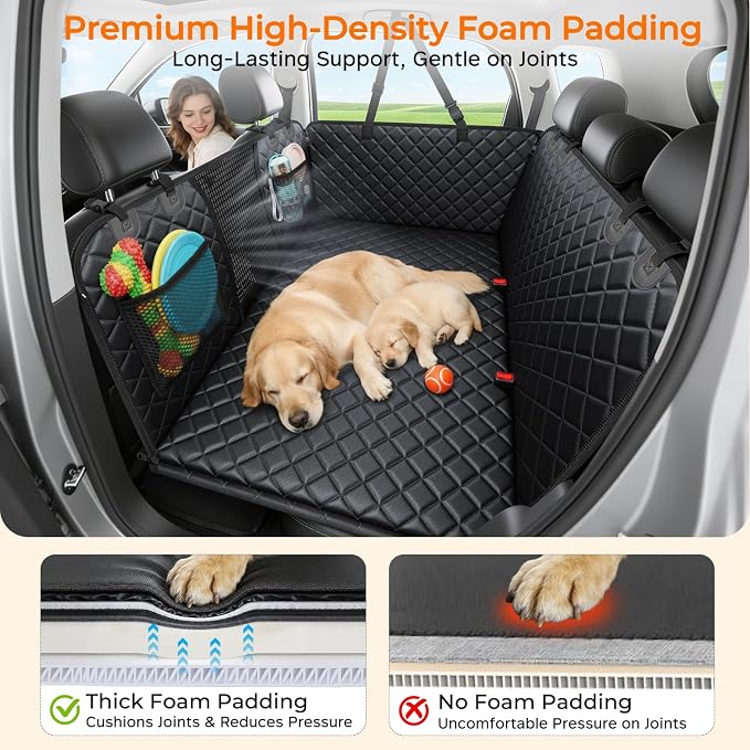 URPOWER Dog Back Seat Extender for Full-Size Crew Cab Trucks, Hard Bottom | Supports 550 lbs, Stable 3-Panel Hard Bottom, Added High-Density Foam for Comfort, Waterproof 900D Oxford, 45% More Space
