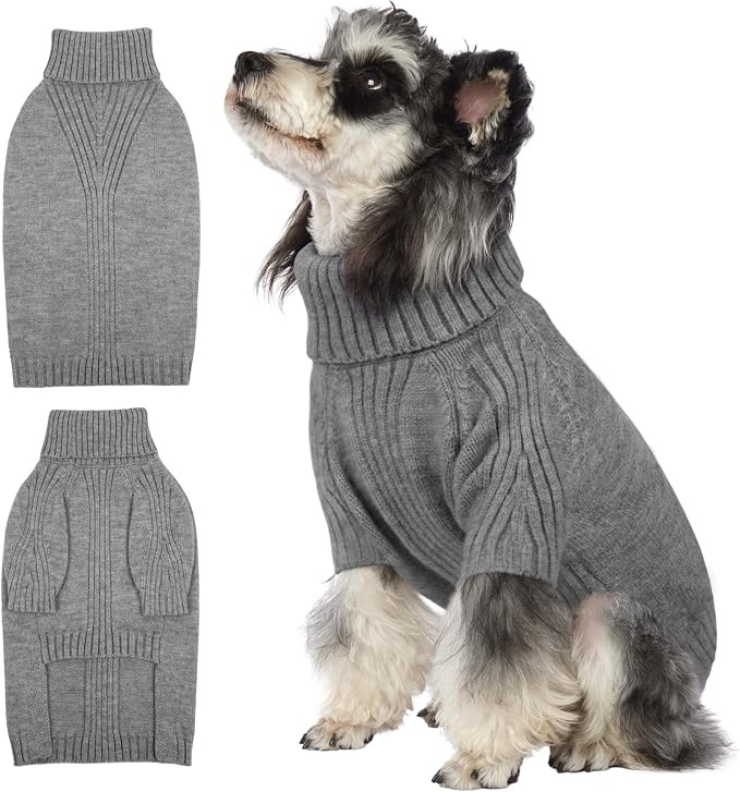 IECOii Turtleneck Dog Sweater, Thermal Knitted Sweater for Small Medium Dogs Girl Boy, Stretchy Fit Warm Pullover Pet Sweaters for Cold Weather Indoor & Outdoor Knitwear, Dachshund (Light Grey, M)