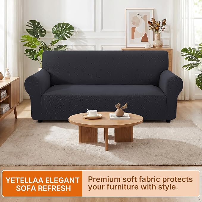 XINEAGE Stretch 2 Seater Slipcover, Non-Slip Pet Couch Cover,Dark Gray | Washable Furniture Protector, Elastic Bottom, Dogs & Cats Friendly, Scratch-resistant, Fast Setup, High Elasticity