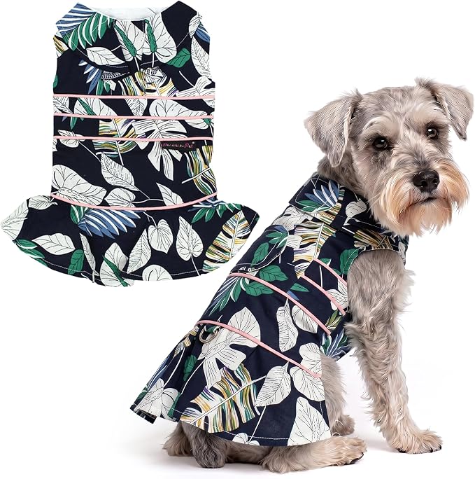 Parisian Pet Palm Dog Dress - 100% Cotton Summer Clothes for Large Dogs Girl - Tropical Leaf Pet Dress - Stylish Beach Dog Outfit - Lightweight Puppy Clothes - Green Dresses for Dogs