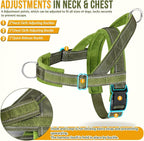 SlowTon No Pull Dog Harness - Heavy Duty Dog Harness and Leash Set for Medium Large Dogs, Reflective Tactical Harness with Soft Padded and Front Clip for Easy Walk and Training (Green, L)