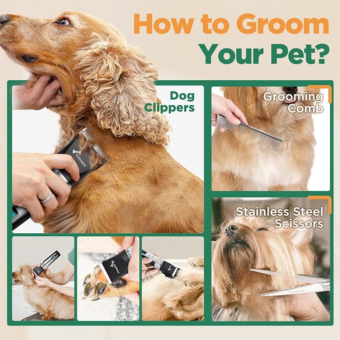 Gimars 4 in 1 Powerful 7000RPM Dog Clippers for Grooming with Replacement Blade, Professional Cordless Low Noise 55dB Pet Clippers, Dog Hair Clipper and Dog Shaver Kit for Thick Hair, Cat and Horse