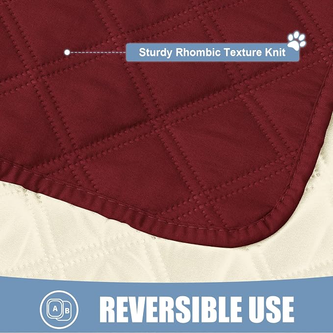 Smiry Waterproof Reversible Pet Couch Covers for Dogs | Pet Friendly, Soft Fabric, Washable Sofa Furniture Protector for Dogs Cat Kids, Checkered (68"x82", Wine Red/Beige)