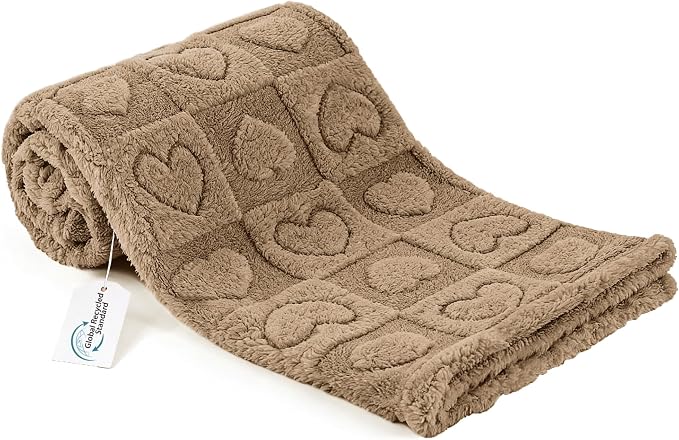 gogobunny Large Pet Blanket for Dogs Cats, Ultra Soft 300GSM Coral Fleece Washable Furniture Protector for Couch Bed Car Seat, Calming Crate Mat Blanket for Large Breeds, Brown, 50x60IN