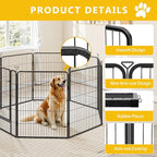Heavy-Duty Iron Dog Playpen Outdoor Indoor,24 inch 8 Panels Dog Fences for RV Camping/Yard/Garden,Portable Dog Play Pen for Dogs,Puppies,Small Animals,Black Silver
