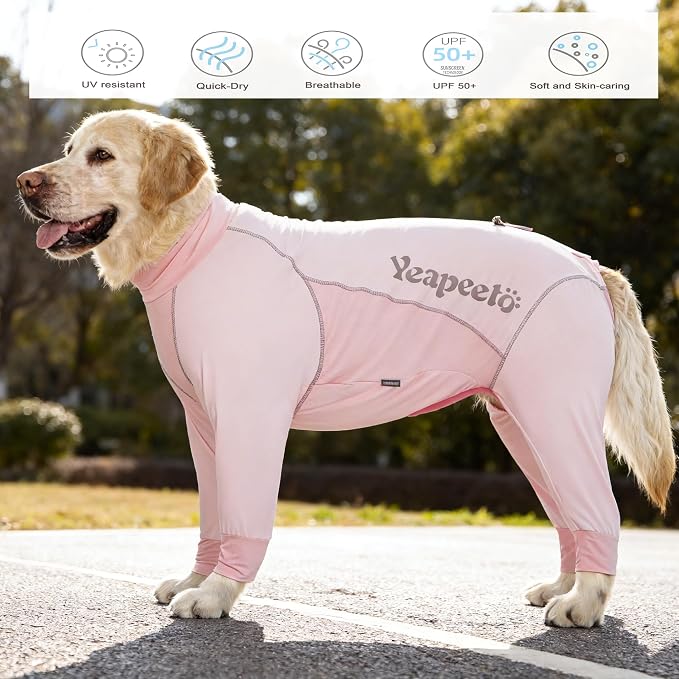 Dog Sun Protection Cooling Suit UPF 50+, Quick-Dry Breathable Jumpsuit for Large & Medium Dogs, Outdoor Dirt-Resistant Shedding Control Pet Apparel (Blush Pink, 6X-Large)
