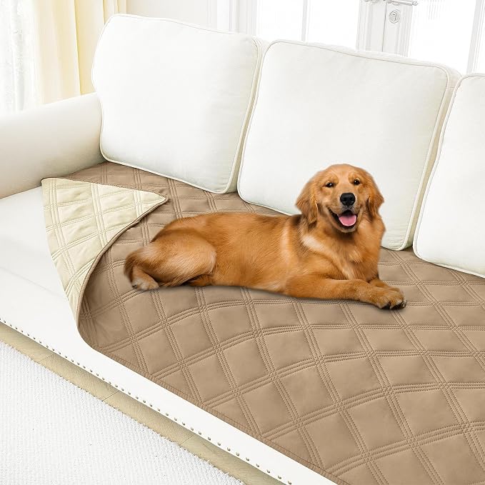 Smiry Waterproof Dog Bed Cover, Reversible Pet Blanket for Sofa Couch | Soft Washable Dog Blanket, Leakproof Couch Cover for Dogs Cats & Furniture Protection, 30x82, Camel/Beige