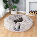 Warm Fluffy Plush Cat Tunnel Bed Under Christmas Tree Big Tube Playground Toys 3 FT Diameter Longer Crinkle Collapsible 3 Way, for Indoor Cat Kitty Kitten Puppy Rabbit Ferret Brown