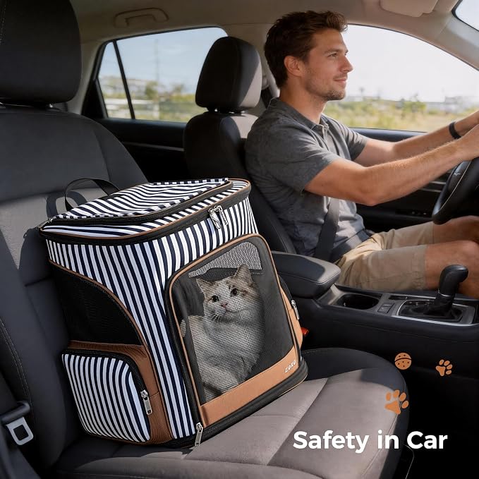 Lekereise Pet Carrier Backpack Expandable Cat Backpack Carrier for Small Dogs Large Cats Puppies, Dog Backpack Carrier for Hiking Travel Outdoor Hold Pets Up to 20 25 Lbs, Striped