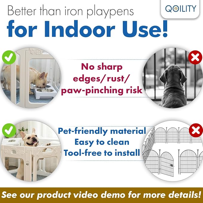 Acrylic Dog Playpen Indoor, Modular 2 Room & Toilet Area, Height 24", 12 Panels, Ideal for Small & Toy Dogs, White